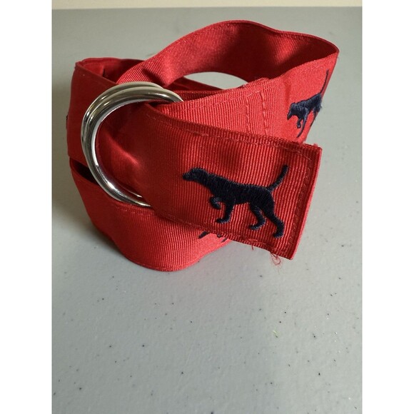 Vineyard Vines Embroidered Pointer Dog D-Ring Red Belt Red Size S - Picture 1 of 3